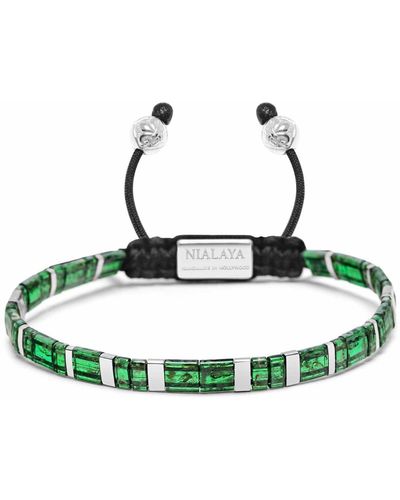 Nialaya Bracelet With Marbled Green And Silver Miyuki Tila Beads