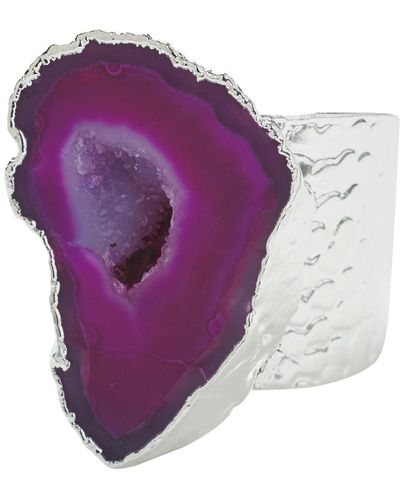YAA YAA LONDON Silver Magenta Gemstone Crystal Mega Ring - Multicolor