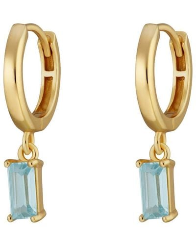 Scream Pretty Gold Aquamarine Baguette Charm Hoop Earrings - Metallic