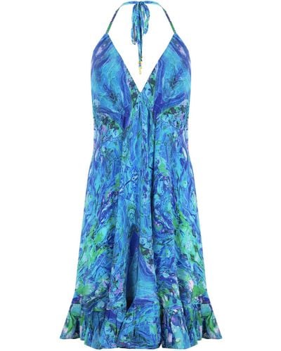 Sophia Alexia Turquoise Glow Silk Mini Ibiza Dress - Blue