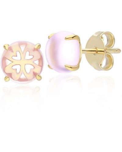 Gemondo Pink Amethyst Cabochon Stud Earrings In Gold Plated Sterling Silver