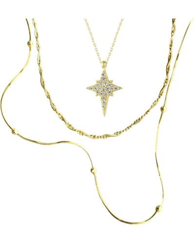 Spero London Necklace Layering Set Beaded Twisted And Northern Starburst Star - Metallic