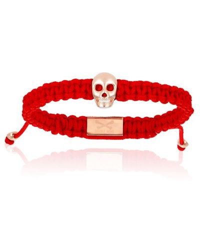 Double Bone Bracelets Pink Gold Skull With Polyester Bracelet - Red