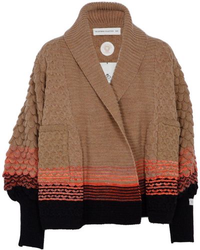 The Extreme Collection Alpaca And Merino Wool Oversized Chunky Knit Short Cardigan Simonetta In Camel And Black - Brown