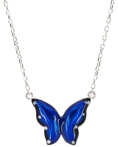 Ebru Jewelry Sterling Silver Spiritual Blue Enamel Butterfly Necklace