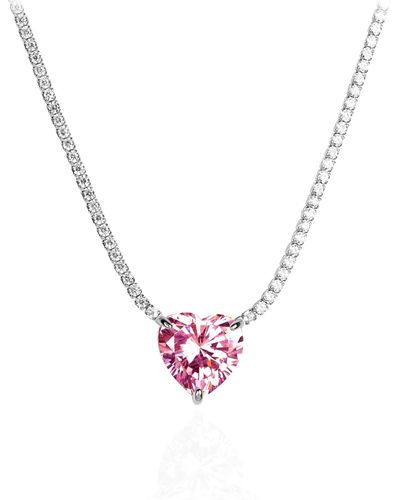 Ep Designs Pink Heart Tennis Choker Necklace - Metallic