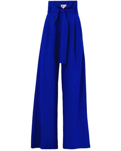 Julia Allert High Waist Long Wide Leg Trousers - Blue