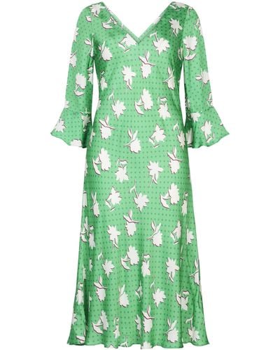 Mirla Beane Polka Dot Floral 3/4 Sleeve Dress - Green