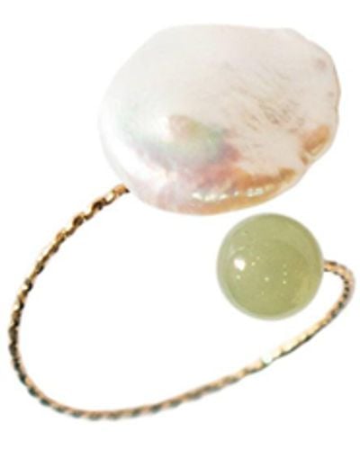seree Monet Jade & Baroque Pearl Adjustable Ring - Green