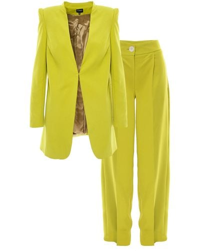 BLUZAT Lime Suit With Sharped Shoulders Blazer - Green