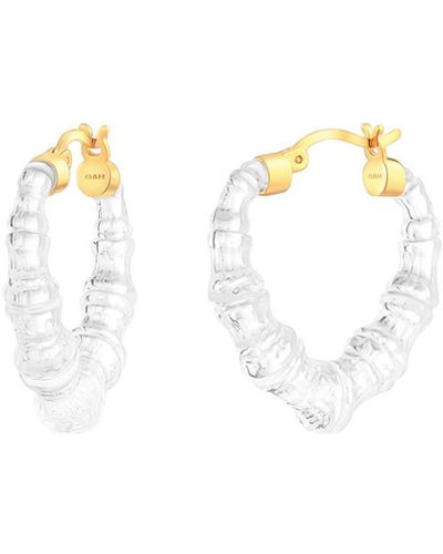 Gold & Honey Mini Clear Heart Bamboo Hoop Earrings - Metallic
