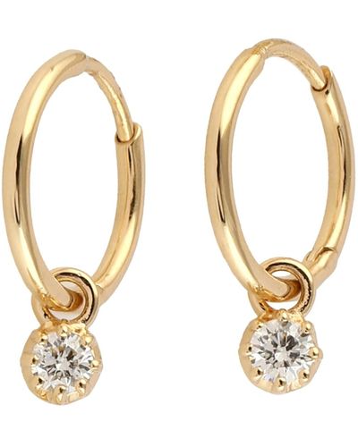 Artisan 18k Yellow Gold & Prong Natural Diamond Ball Designer Hoop Earrings - Metallic