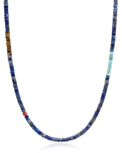 Nialaya Lapis Heishi Necklace With Tiger Eye And Turquoise - Blue