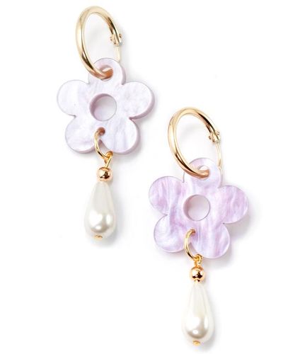 By Chavelli Daisy Pearl Drop Earrings In Marbled Lavender - Metallic