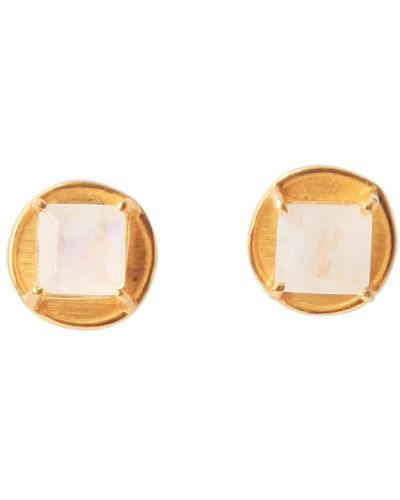YAA YAA LONDON / Neutrals New Mama Gold Vermeil Rainbow Moonstone Stud Earrings - Metallic