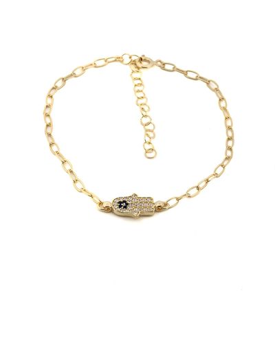 Ebru Jewelry Diamond & Blue Hamsa Hand Link Chain Gold Bracelet - Metallic
