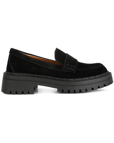 Rag & Co Honora Suede Chunky Loafers In - Black
