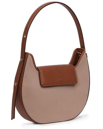 Mianqa Vegan Apple Leather & Fabric Shoulder Crossbody Bag Beige - Brown