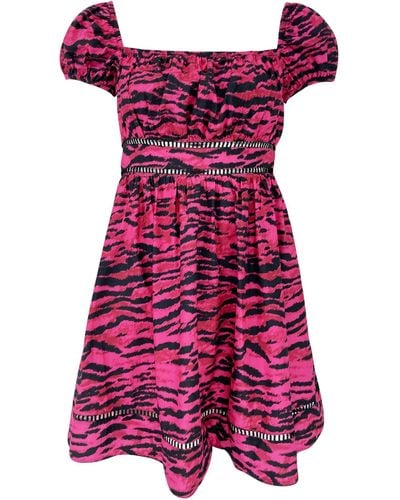 Lavaand The Luna Square Neck Cotton Mini Dress In Pink Zebra - Purple