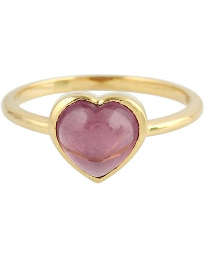 Artisan 18k Yellow Gold Heart Ring Rhodolite Gemstone Handmade Jewelry - Purple