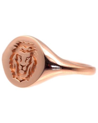 VicStoneNYC Fine Jewelry Lion Signet Rose Solid Gold Ring - Pink