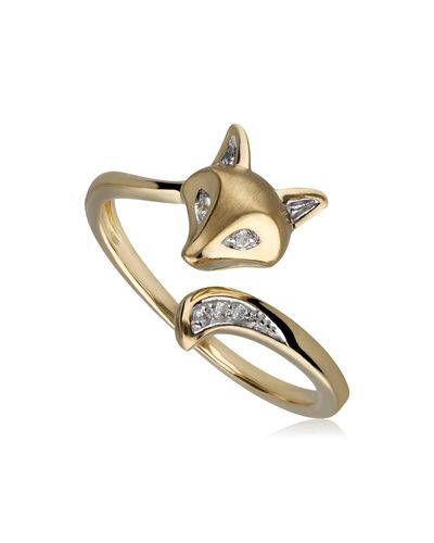 Gemondo Gardenia Clear Sapphire Fox Ring In Brushed Gold - White