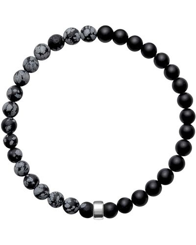 Ora Pearls Aro Men's Snowflake Obsidian & Onyx Bracelet Silver Bead - Black