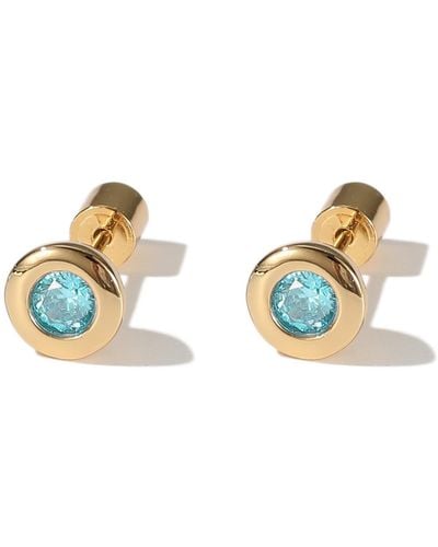 Classicharms Aurora Gold Bezel Set Aquamarine Blue Solitaire Stud Earrings - Metallic