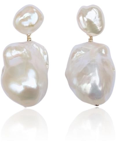 Kiri & Belle Nova Large Baroque Pearl Drop Filled Earrings - White