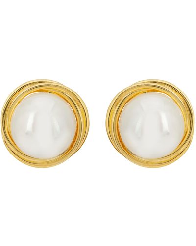 LÁTELITA London Dynasty Pearl Large Stud Earrings Gold - Brown