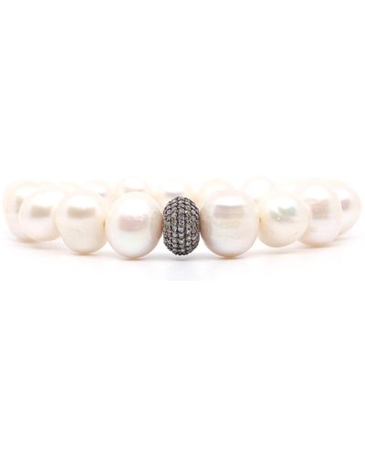 Shar Oke Freshwater Pearls & Diamond Donut Beaded Bracelet - Natural
