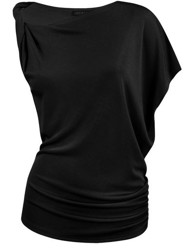 Me & Thee Loose Cannon Rib Twisted Shoulder Top - Black