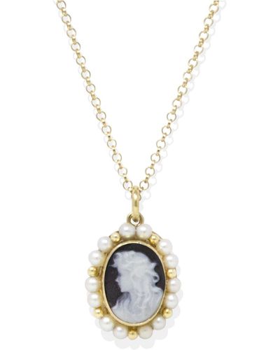 Vintouch Italy Little Lovelies Gold-plated Cameo Pearly Necklace - Black