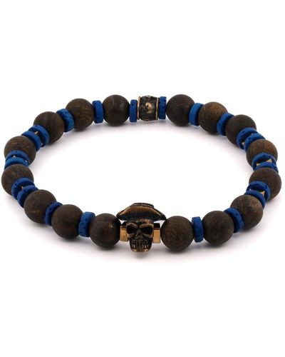 Ebru Jewelry Matte Bronzite Stone Skull Beaded Bracelet - Blue