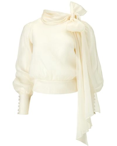 Lita Couture Flawless Beige Bow Blouse - White