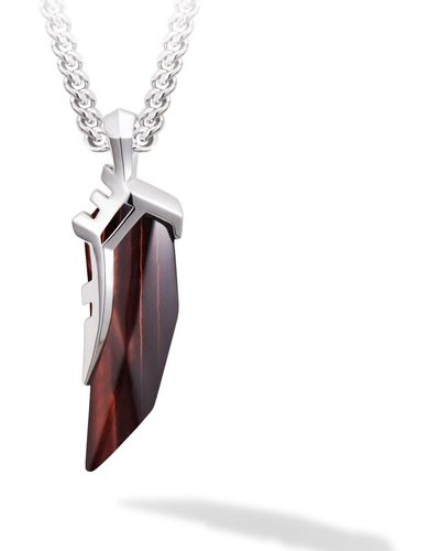 AWNL Tiger's Tooth Tiger Eye Silver Necklace - Red