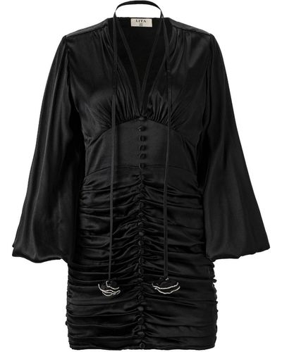Lita Couture Ruched Mini Dress In - Black