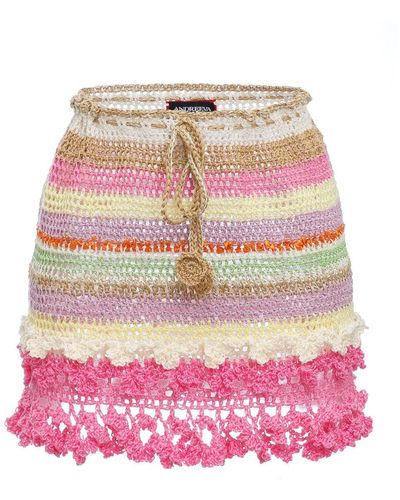 Andreeva Malva Multicolor Handmade Crochet Mini Skirt - Pink