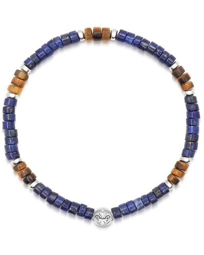 Nialaya Wristband With Blue Lapis And Brown Tiger Eye Heishi Beads