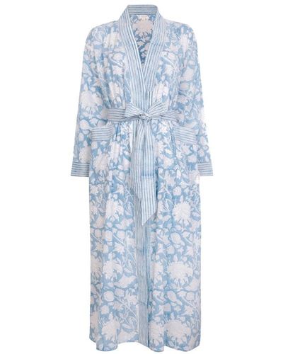 NoLoGo-chic Hand Printed Cotton Kimono Robe - Blue