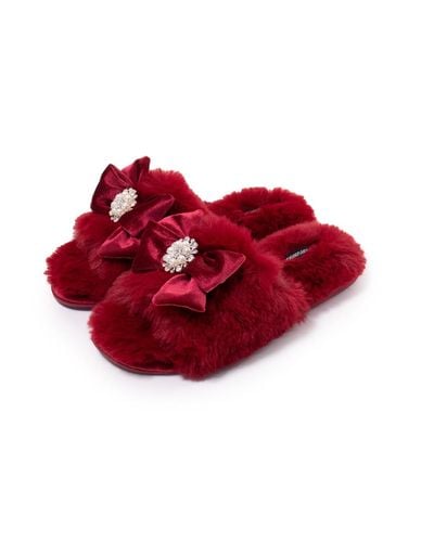 Pretty You London Anya Slider Slipper With Diamante In - Red