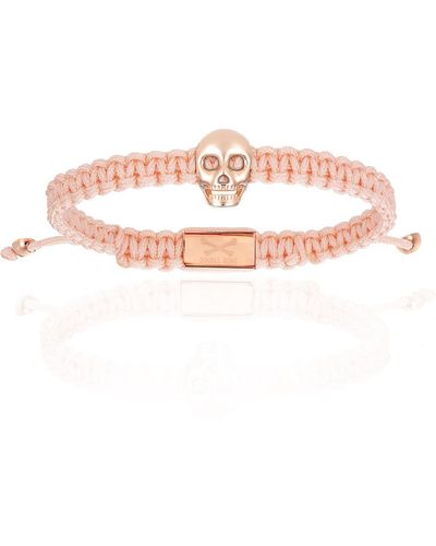 Double Bone Bracelets Pink Gold Skull With Pink Polyester Bracelet