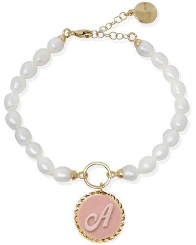 Vintouch Italy Gold Vermeil Pink Cameo Initial Pearl Bracelet - Metallic