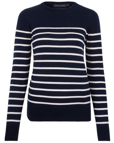 Paul James Knitwear Ultra-fine Cotton Breton Tavia Crew Neck Sweater - Blue