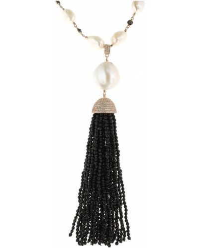 Cosanuova Rose Pearl & Onyx Tassel Necklace - Black