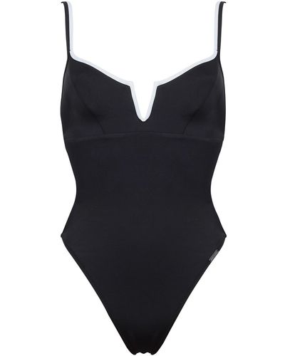 Free Society Contrast Piping V Swimsuit In - Blue