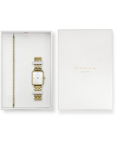 ROSEFIELD Octagon Watch Gift Set With Roset Link Bracelet - White