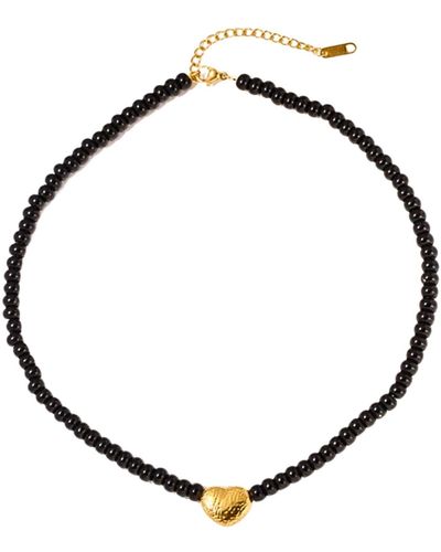 Olivia Le Beaded Heart Necklace - Black