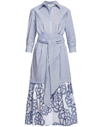 Rumour London Santorini Belted Striped Shirt Dress With Embroidered Panel - Blue