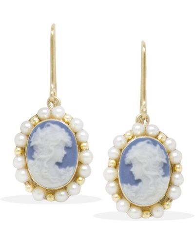 Vintouch Italy Little Lovelies Gold-plated Sky Blue Cameo Pearl Earrings